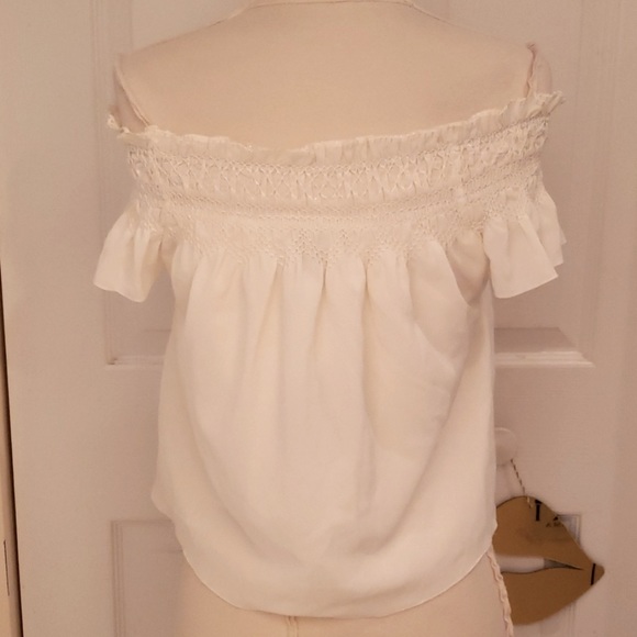 New Lands End White Off The Shoulder Crop Top - Picture 4 of 7